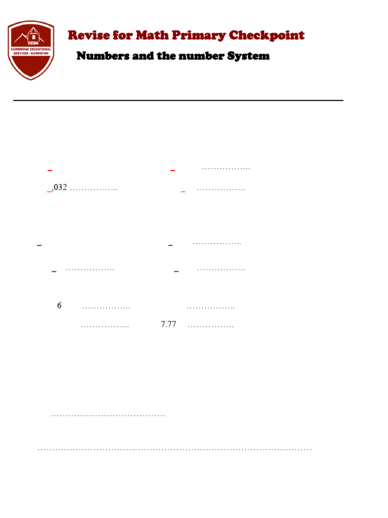 Primary Checkpoint Revise Math Package 1 PDF | PDF | Numbers | Percentage