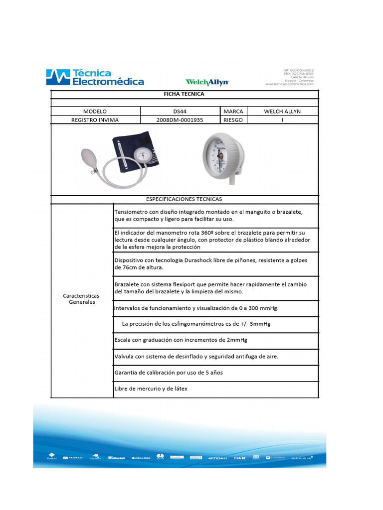 Tensiometro Aneriode Welch Allyn DS44 | PDF