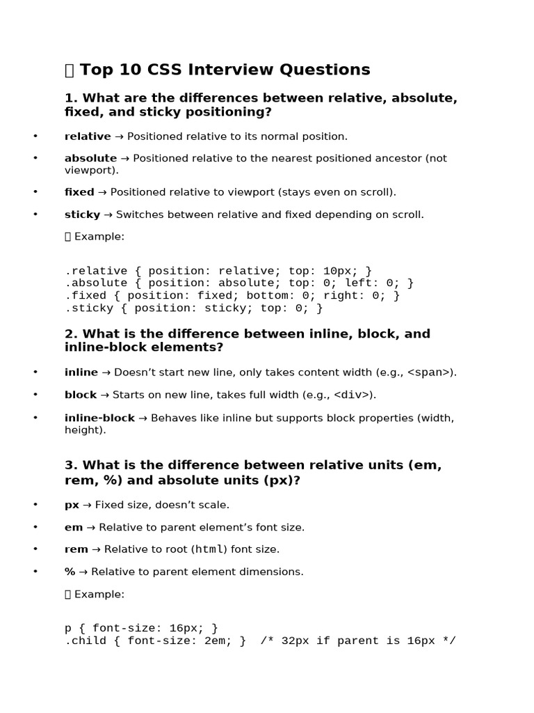 Top CSS Interview Questions Explained | PDF | World Wide Web | Internet ...