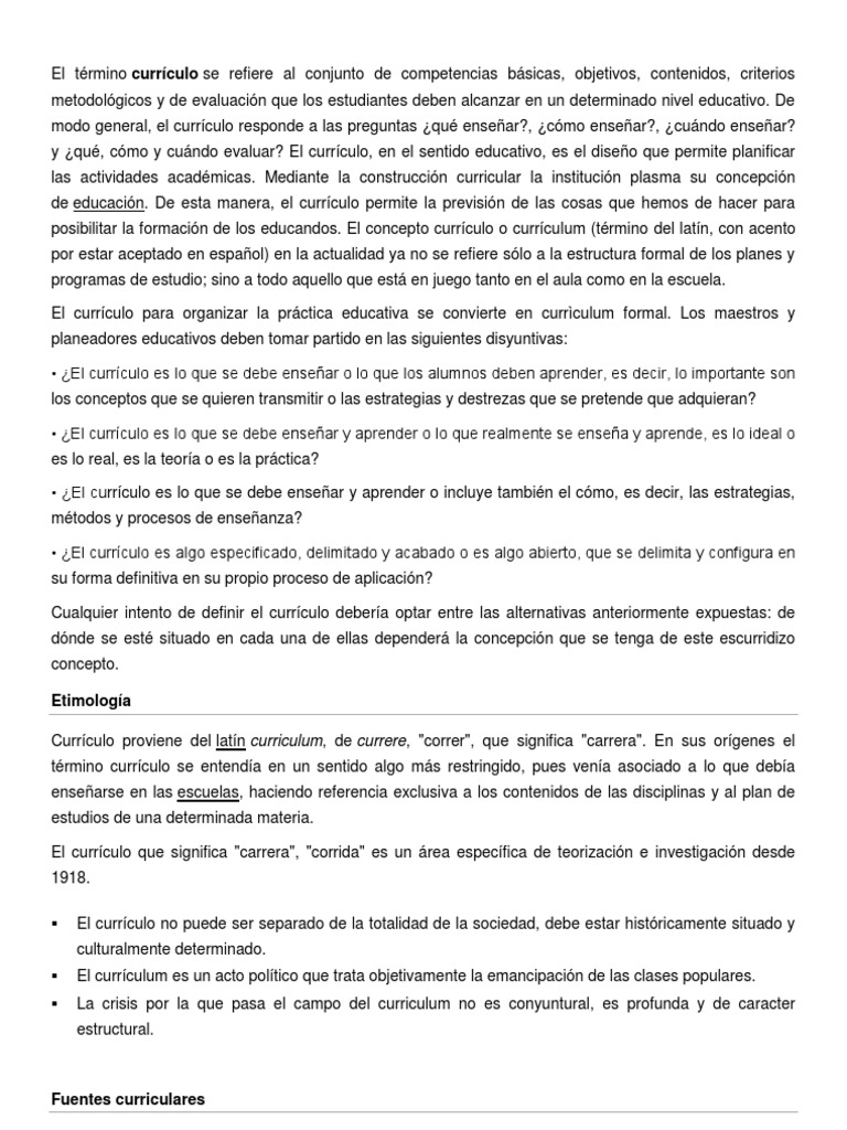 Definición y Bases del Currículo Educativo | PDF | Plan de estudios ...