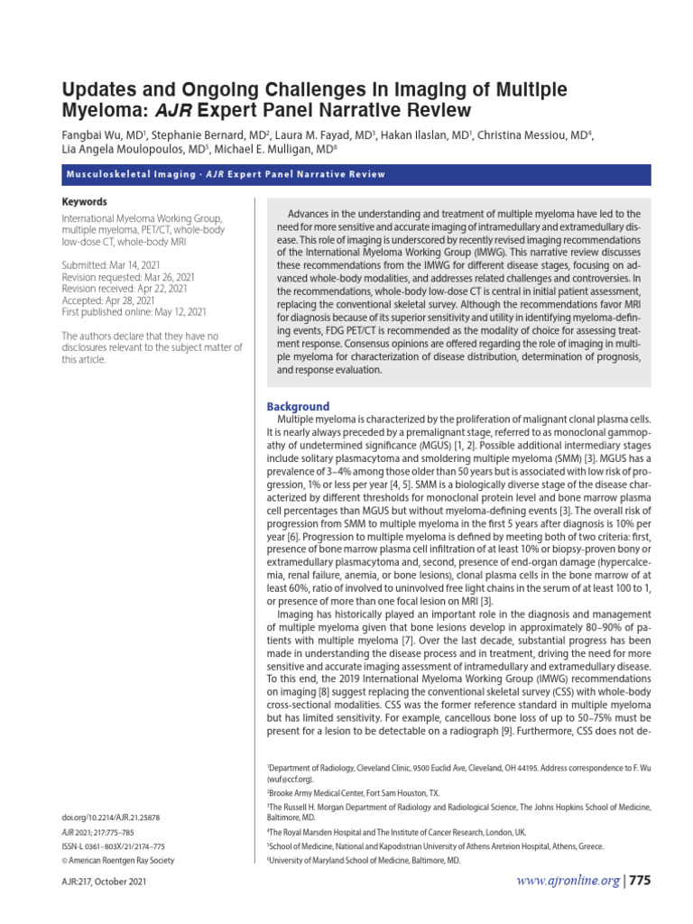Imaging Advances in Multiple Myeloma | PDF | Multiple Myeloma | Medicine