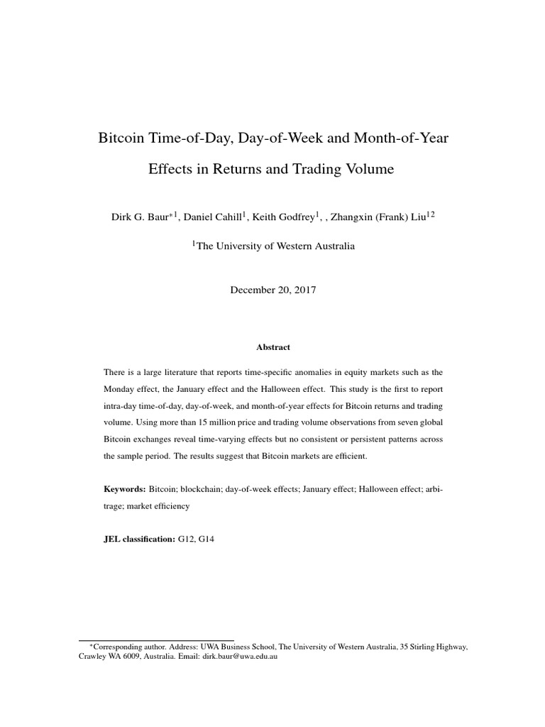 Bitcoin Time-of-Day, Day-of-Week and Month-of-Year Effects in Returns and  Trading Volume | PDF | Efficient Market Hypothesis | Bitcoin