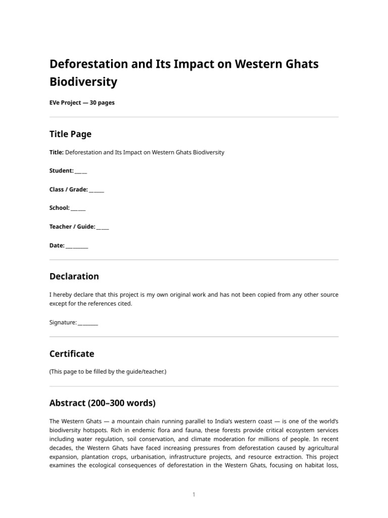 Deforestation Effects on Western Ghats Biodiversity | PDF ...