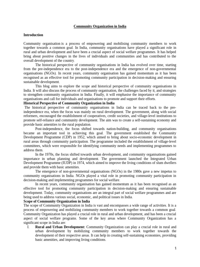 History of Community Organization in India | PDF | Non Governmental ...