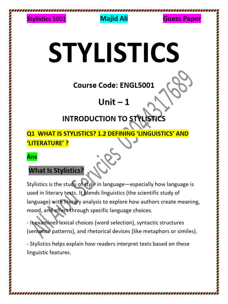Introduction to Stylistics Guide | PDF | Linguistics | Semantics
