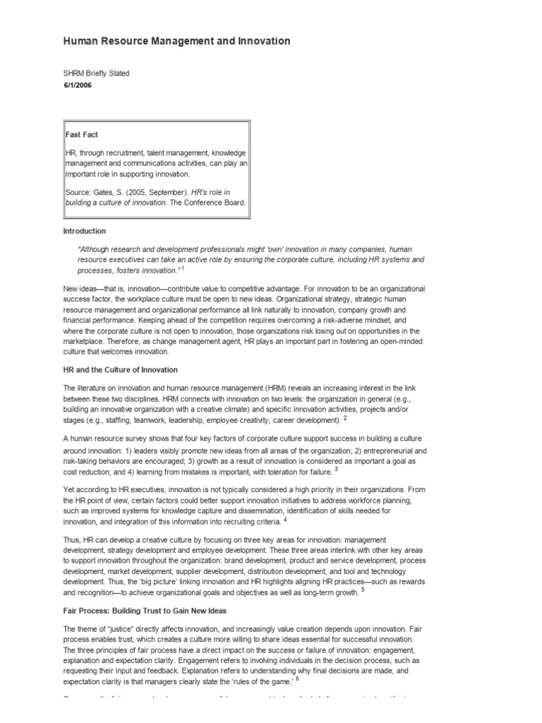 HR's Role in Fostering Innovation | PDF | Human Resource Management ...