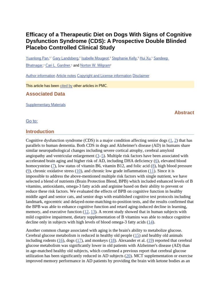 !efficacy of A Therapeutic Diet On Dogs With Signs of Cognitive ...