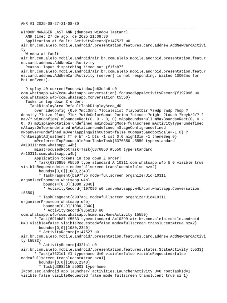 ANR Report: Alelo App Crash Details | PDF | Software | System Software