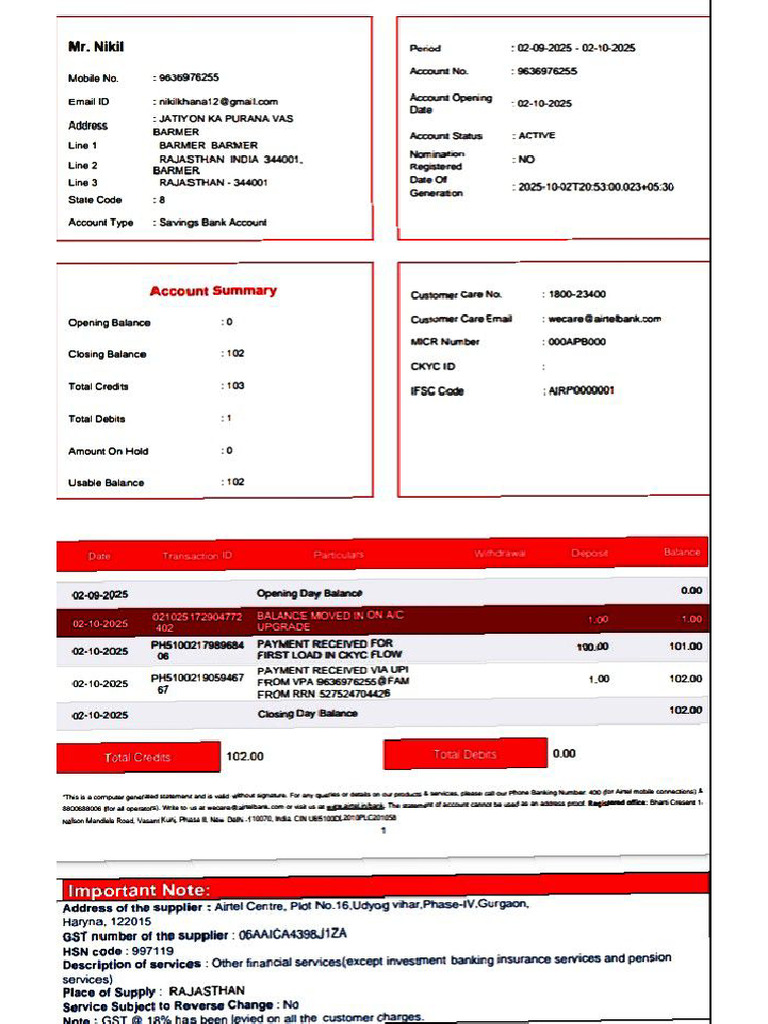 Airtel Passbook | PDF