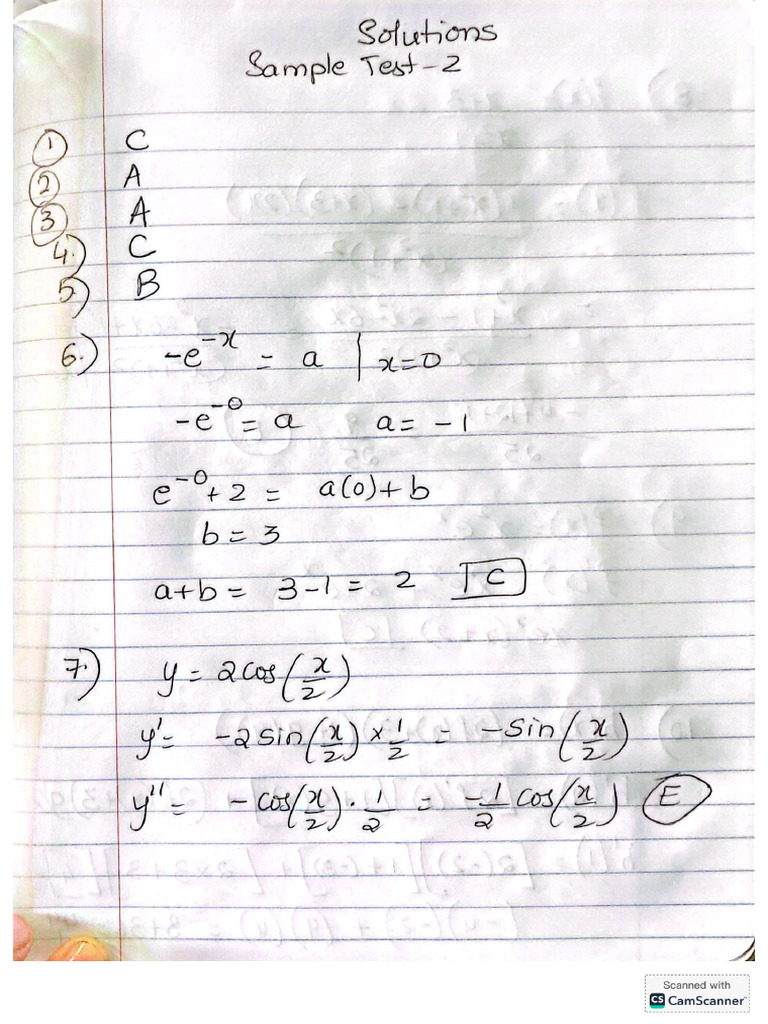 Calc Ab Unit 2 Sample Test 2 Solutions | PDF