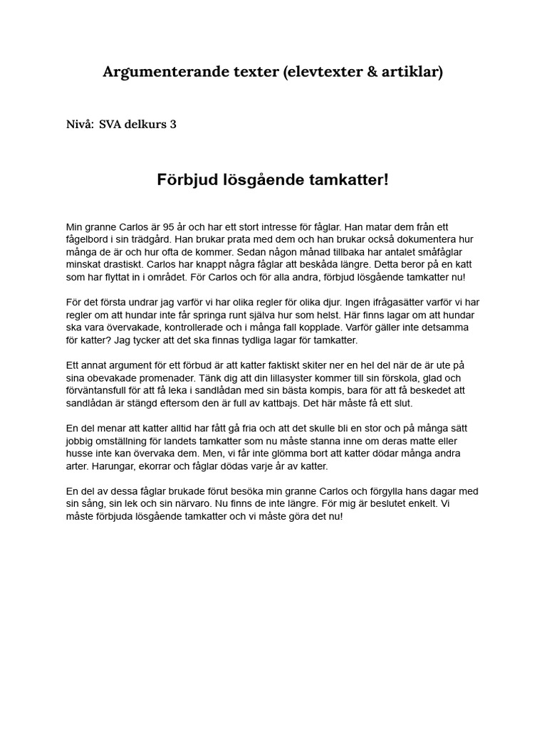 Exempeltexter - Argumenterande Text | PDF