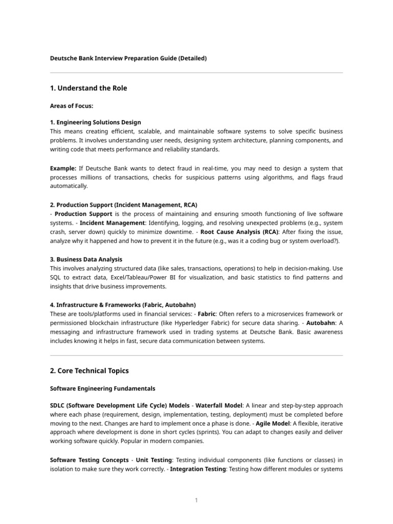 Deutsche Bank Developer Interview Prep | PDF | Software Testing | Databases
