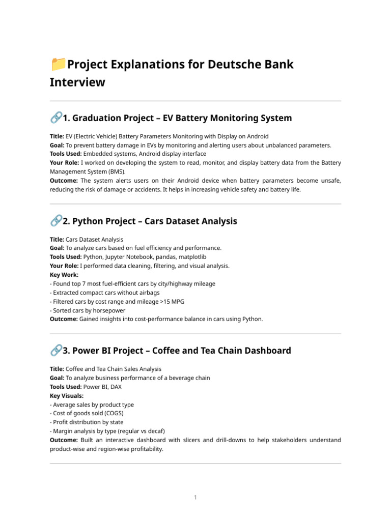 Project Summaries for Deutsche Bank Interview | PDF | Fuel Economy In ...