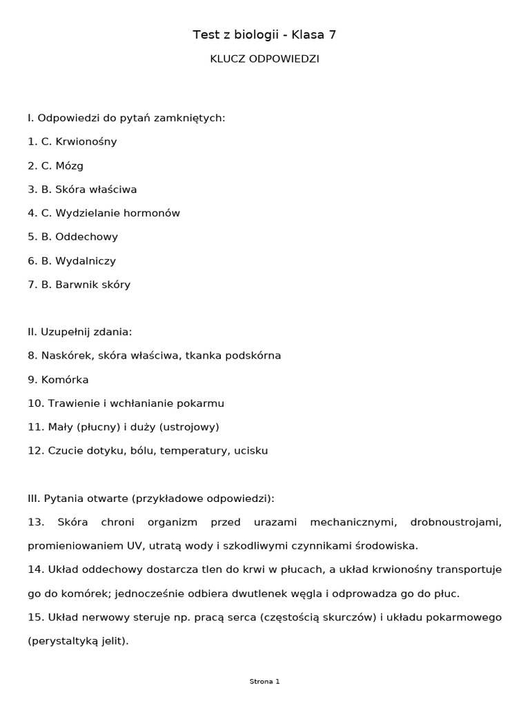 Test Biologia Odp | PDF