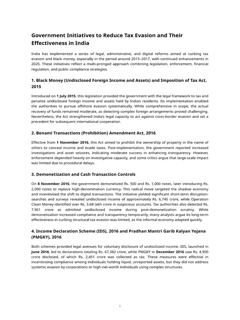 Tax Evasion Reforms in India 2025 | PDF | Tax Evasion | Indian Black Money