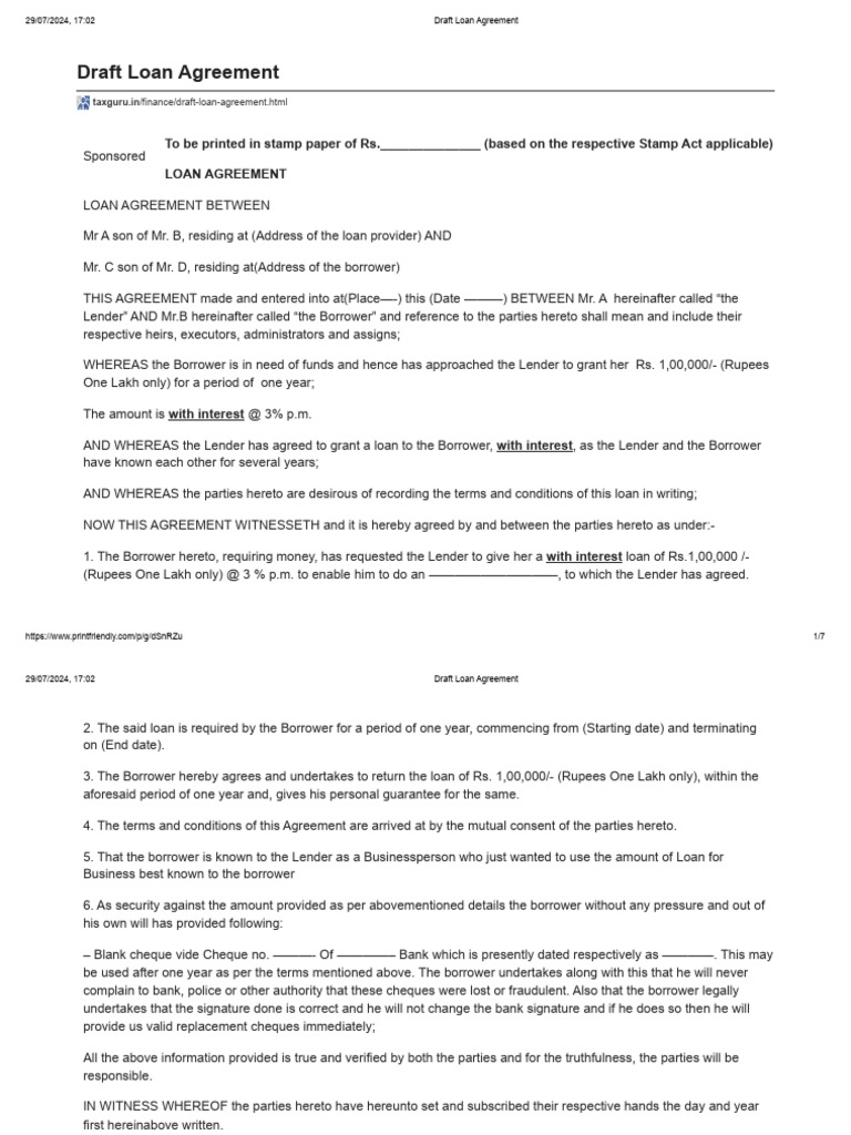 Sample Loan Agreement Template | PDF | Loans | Interest
