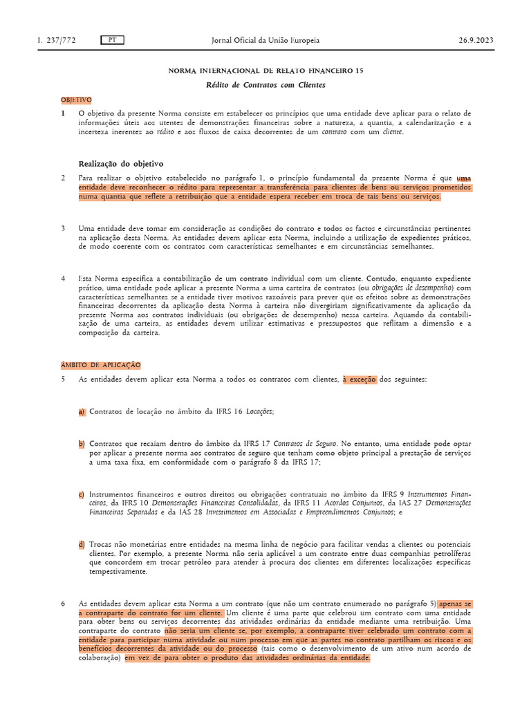 Normas de Relato Financeiro sobre Rédito | PDF | União Europeia | Tempo