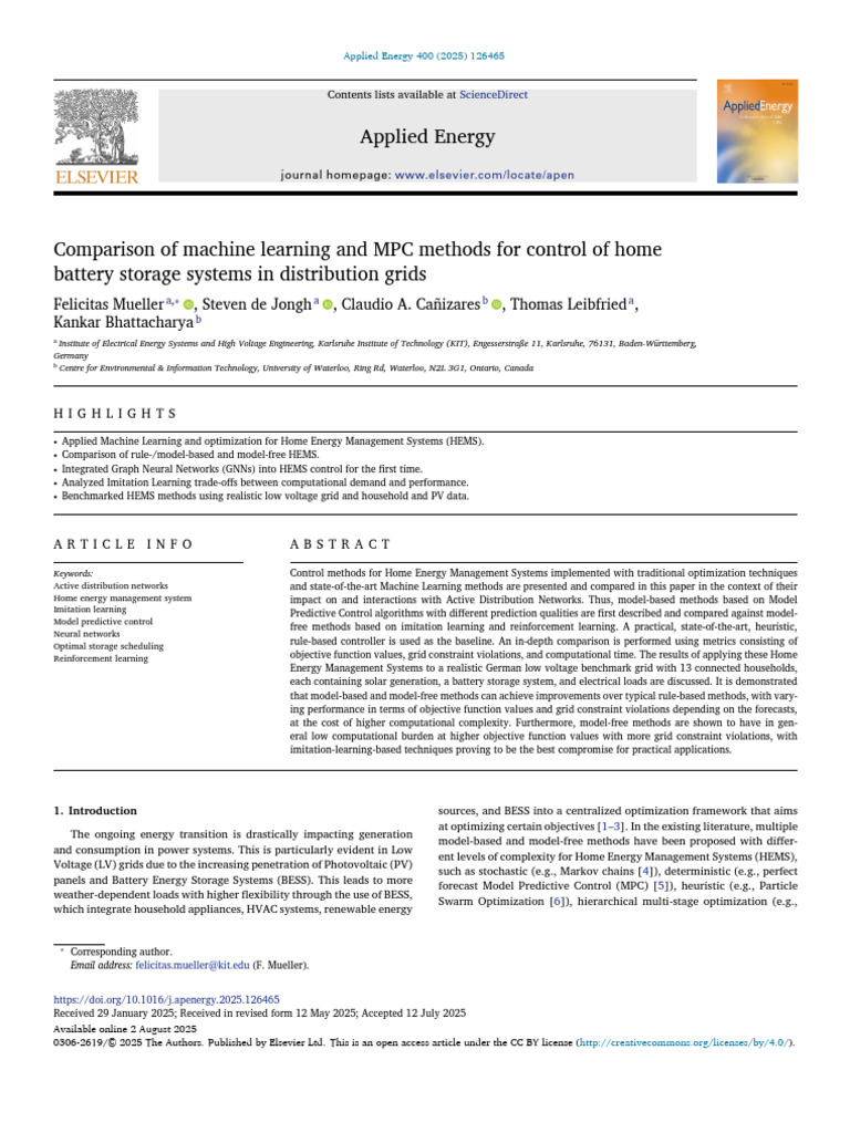 Comparison of Machine Learning and MPC Methods For Control of Home ...