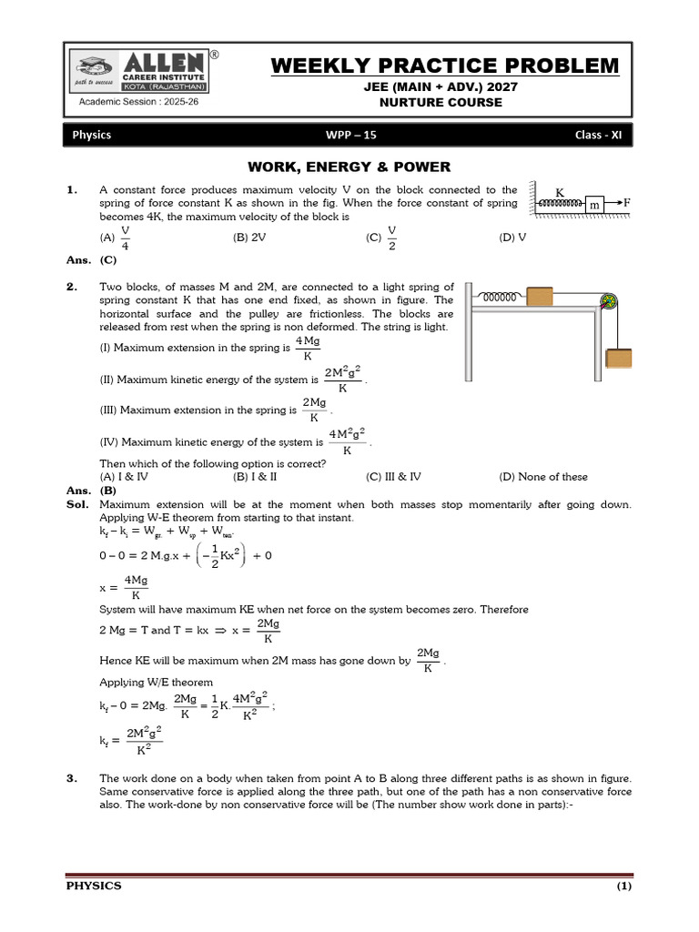 WPP 15 XI Phy FC Solution | PDF | Acceleration | Force