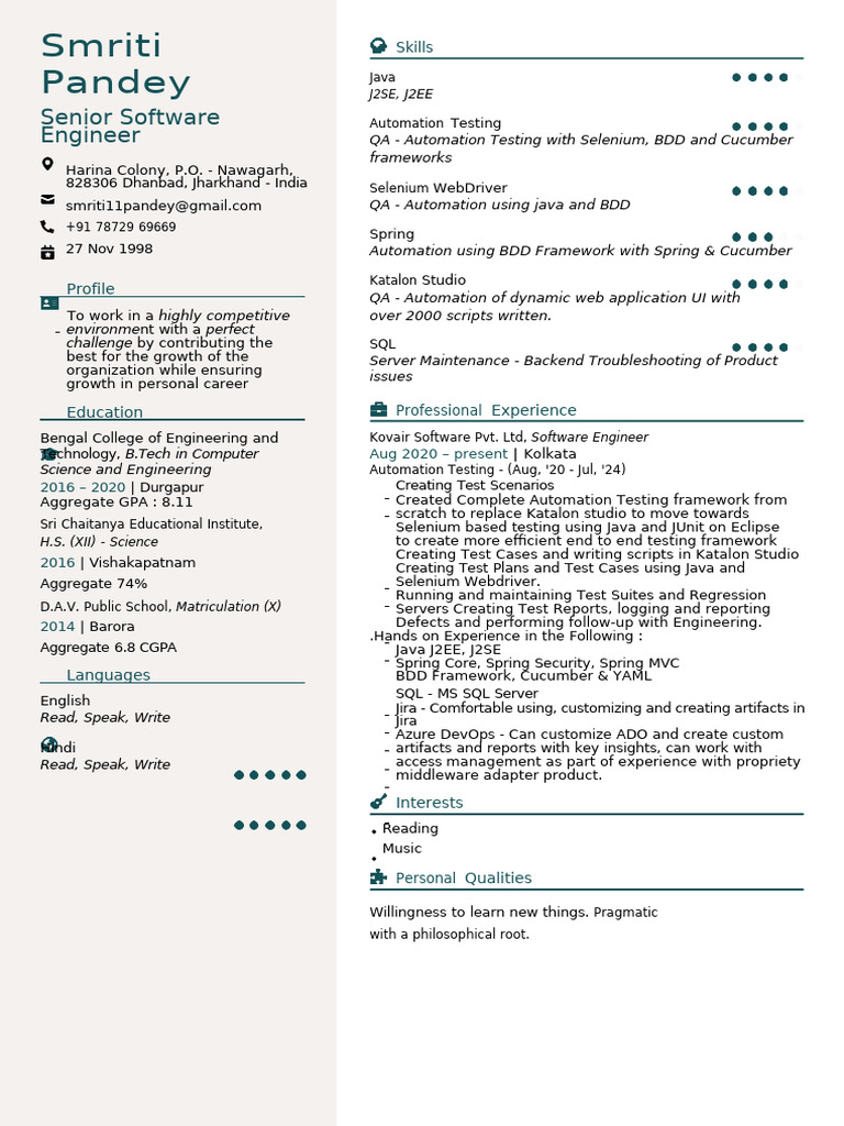 Smriti Pandey: Software Engineer Resume | PDF | Selenium (Software ...