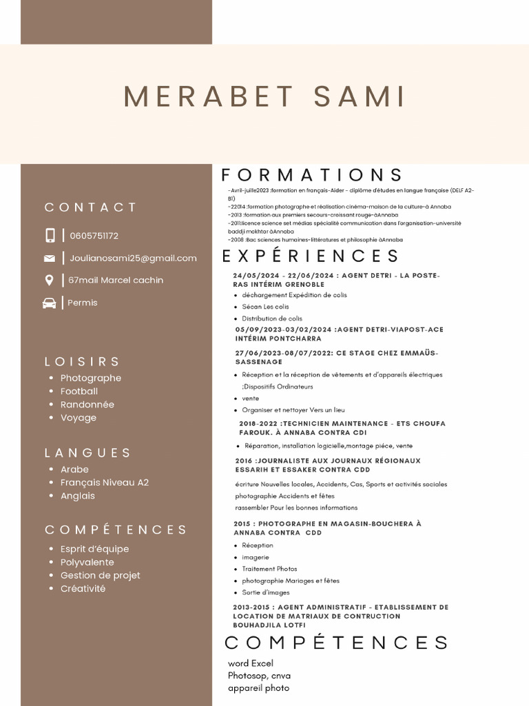 Marron Beige Blanc Simple CV Marketing Moderne - 20250915 - 212839 ...