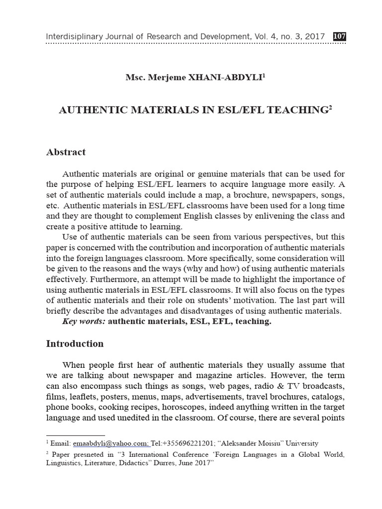 Authentic Materials in Esl Efl Teachingng | PDF | English As A Second ...