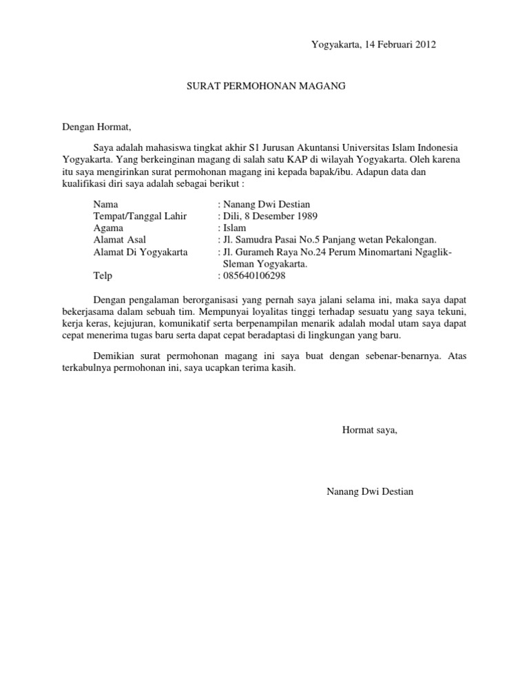 Surat Permohonan Magang