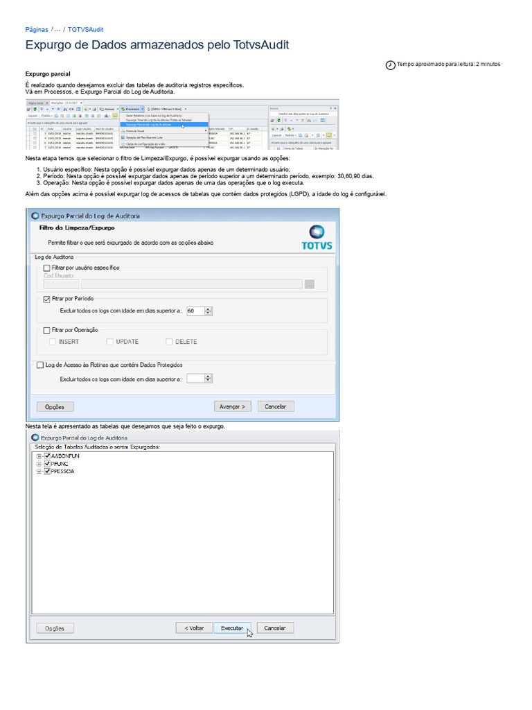 Expurgo de Dados no TotvsAudit | PDF | Bancos de dados | Microsoft SQL ...