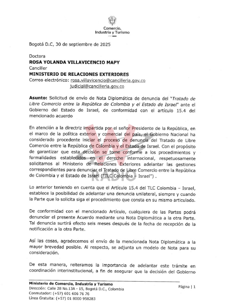Carta Nota Diplomática - TLC Israel | PDF