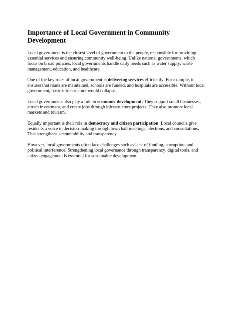 Importance of Local Government in Community Development | PDF