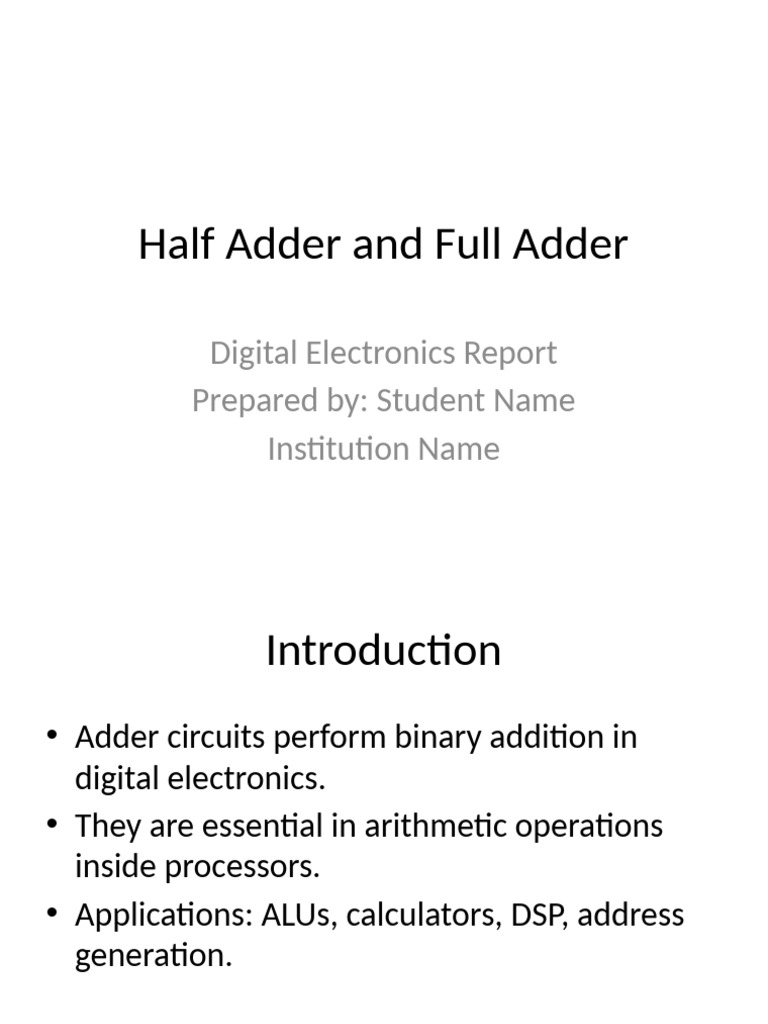 Half and Full Adder Overview | PDF | Digital Electronics | Computer ...