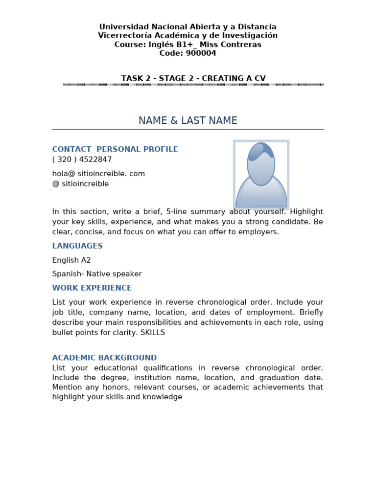 Stage 2 - For Students CV Template | PDF