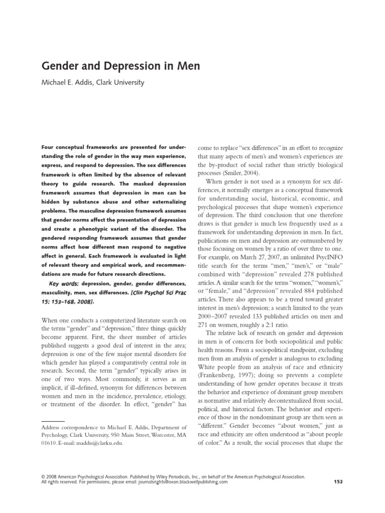 Gender Differences in Men's Depression | PDF | Major Depressive ...