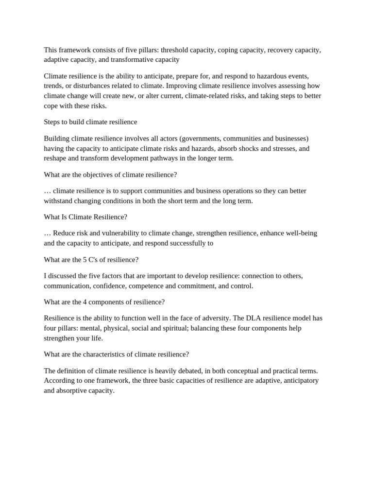 Understanding Climate Resilience Framework | PDF | Climate Change ...