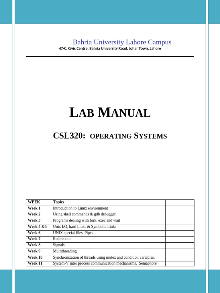 Bahria University Operating Systems Lab Manual | PDF | Computer Science ...