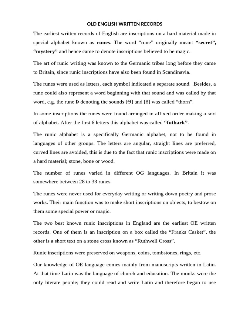 Early Old English Written Records | PDF | Runes | Writing