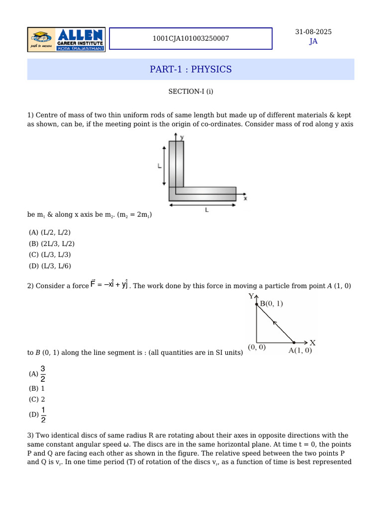 Physics and Chemistry Exam Questions | PDF | Rotation Around A Fixed ...