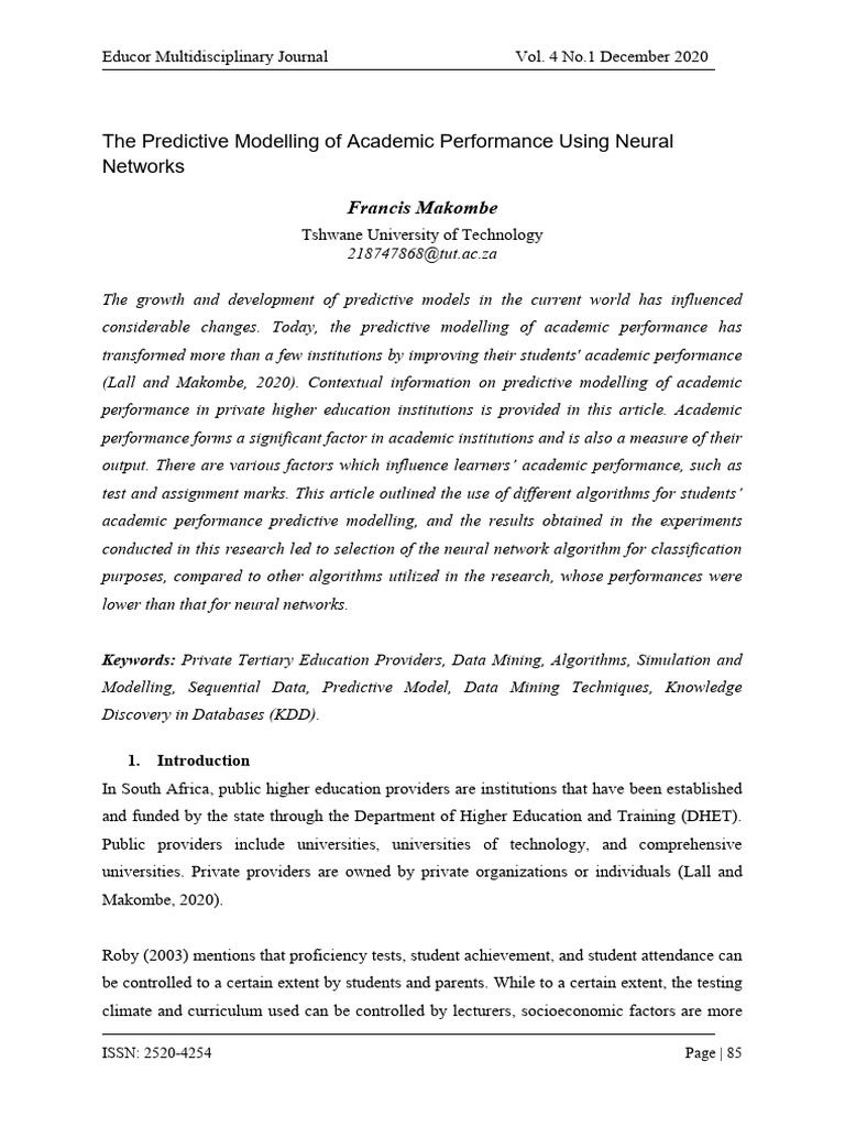 The Predictive Modelling of Academic Performance Using Neural Networks ...