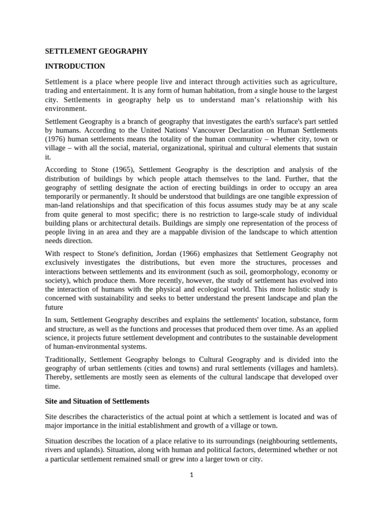 Understanding Settlement Geography | PDF | City | Urbanization
