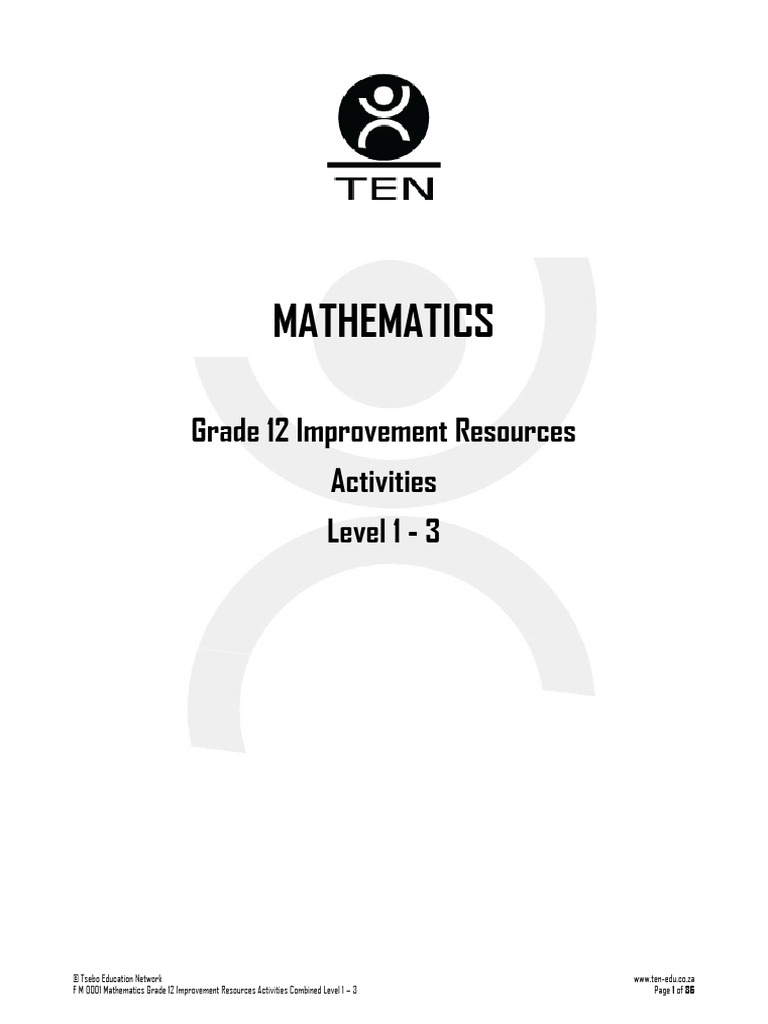 Grade 12 Mathematics Improvement Activities | PDF | Asymptote ...