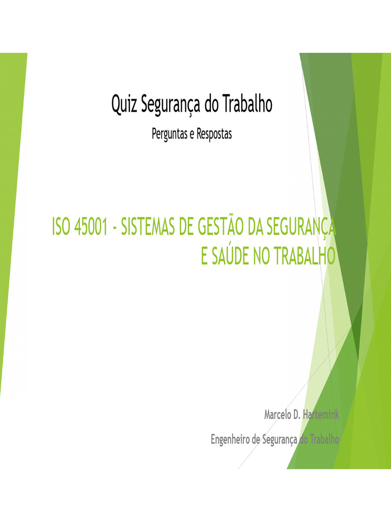 Quiz sobre ISO 45001 e Segurança no Trabalho | PDF | Segurança e saúde ...