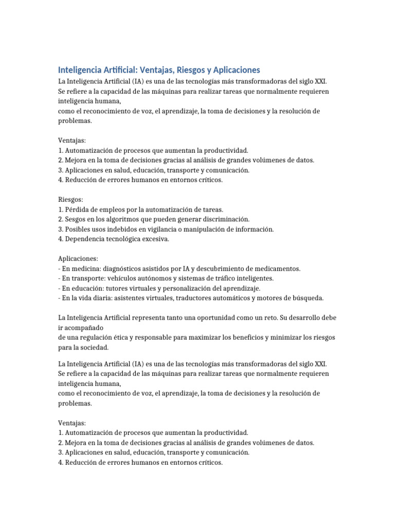 Ventajas y riesgos de la IA | PDF | Inteligencia artificial ...