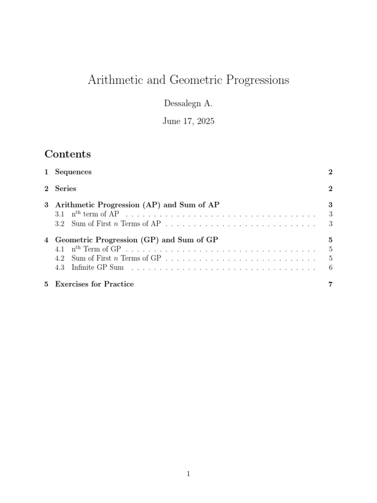 Arithmetic and Geometric Progression | PDF | Summation | Sequence