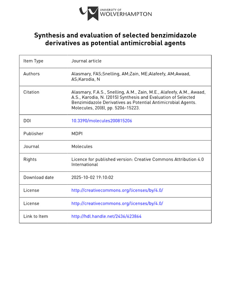 Benzimidazole Derivatives as Antimicrobials | PDF | Microbiology