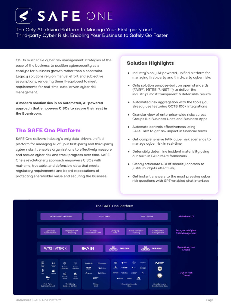 SAFE One: AI-Driven Cyber Risk Management | PDF | Risk | Computer Security