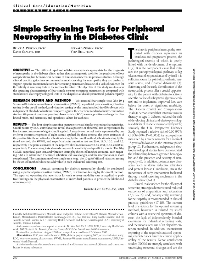 Screening Tests for Diabetic Neuropathy | PDF | Peripheral Neuropathy ...