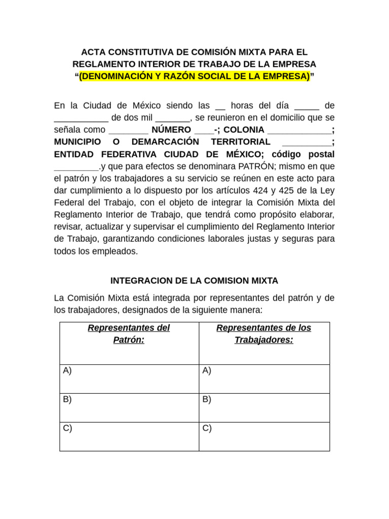 Acta Comisión Mixta Reglamento Interior | PDF | Regulación