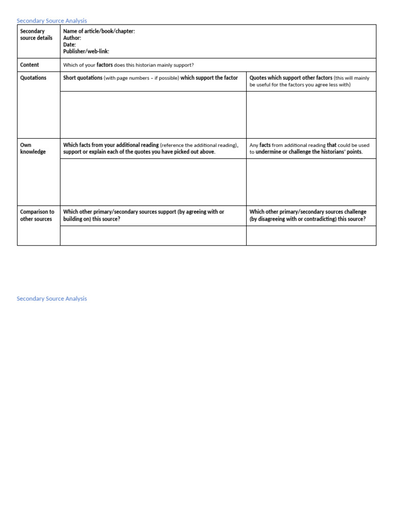 Secondary Source Analysis Grid | PDF