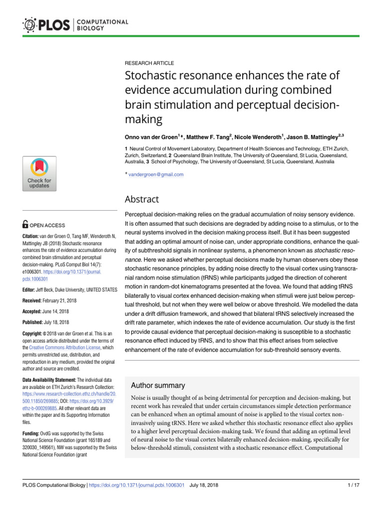 Stochastic Resonance Enhances The Rate of Evidence Accumulation During ...