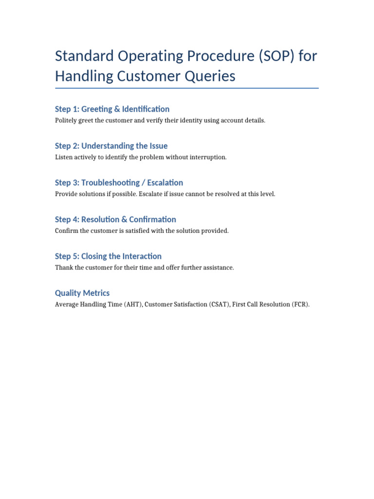 SOP for Customer Query Handling | PDF